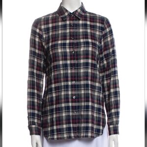 Jenni Kayne Placket Back Boyfriend Shirt Plaid Blue Red Size Small